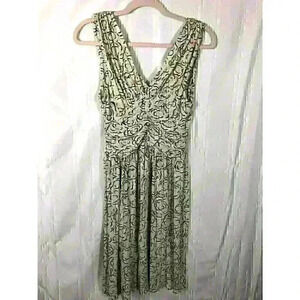 Deletta White Tan Women's Size M Floral Design Rouched Sleeveless Dress